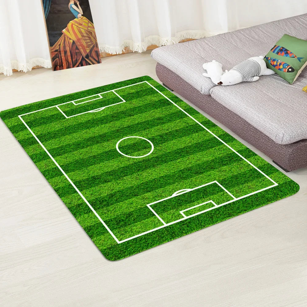 Modern Baseball Field Pattern Area Rugs Green Carpet